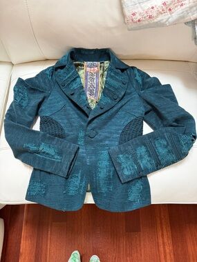 L.A.M.B. Teal Textured Vintage Blazer Jacket